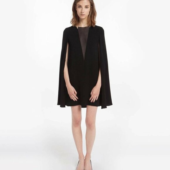 New Maje Decoller cape poncho high neck semisheer lace insert trapeze minidress - Picture 1 of 16